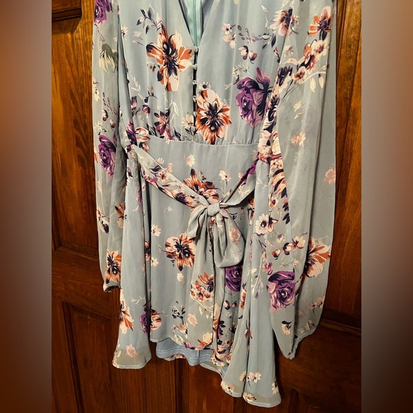 Lulu’s Always Yours Light Blue Floral Print Long Sleeve Skater Dress Size XL NWT - Picture 9 of 12